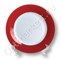 Тарелка белая для сублимации 2D, 20см, каемка красная, подставка в комплекте, в индивидуальной уп.
