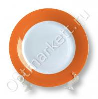 Тарелка белая для сублимации 2D, 20см, каемка оранжевая, подставка в комплекте, в индивидуальной уп.