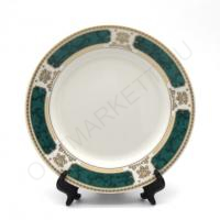 Тарелка белая для сублимации 2D, каемка с рисунком зеленый мрамор с золотом, подставка в комплекте