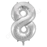 Воздушный шар (34''/86 см) Цифра, 8, Серебро, 1 шт.